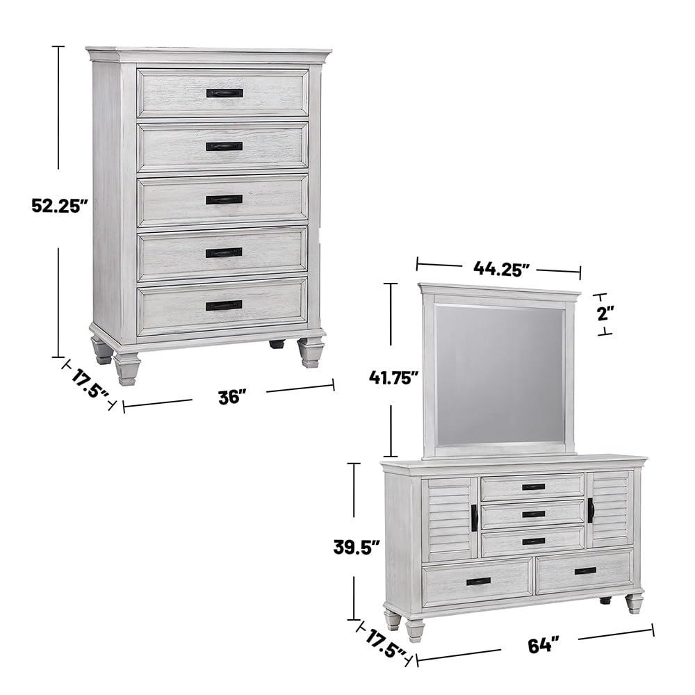 Coaster Franco Eastern King Bed 5-Piece Set, Distressed White
