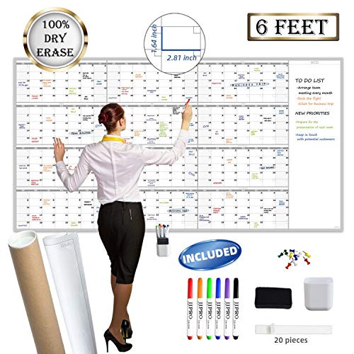 Large Reusable Dry Erase Yearly Wall Calendar - Jumbo Premium Laminated 12 Month Task Organizer - 38'X72' Undated Annual Plann