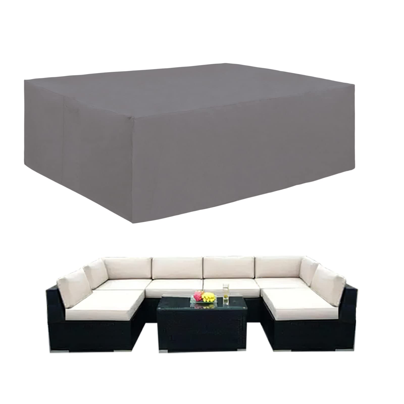 Easy-Going 600D Heavy Duty Patio Furniture Cover, Outdoor Rectangular Table And Chair Set, Waterproof Sectional Set (124'L X 71