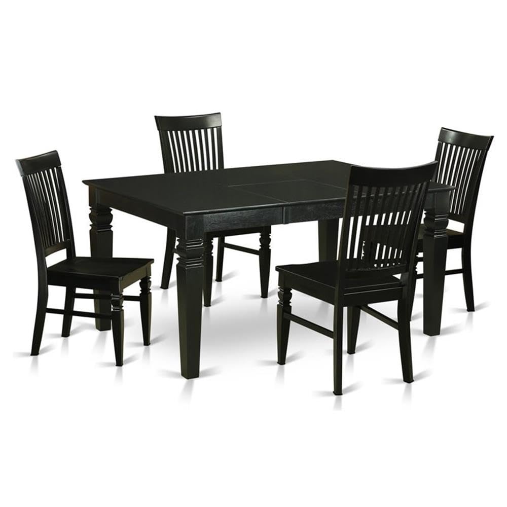East West Furniture WEST5-BLK-W Weston 5 Piece Dining Set for 4 Includes a Rectangle Kitchen Table with Butterfly Leaf and 4 Dinette Chairs, 42x60 Inch, Black & Cherry