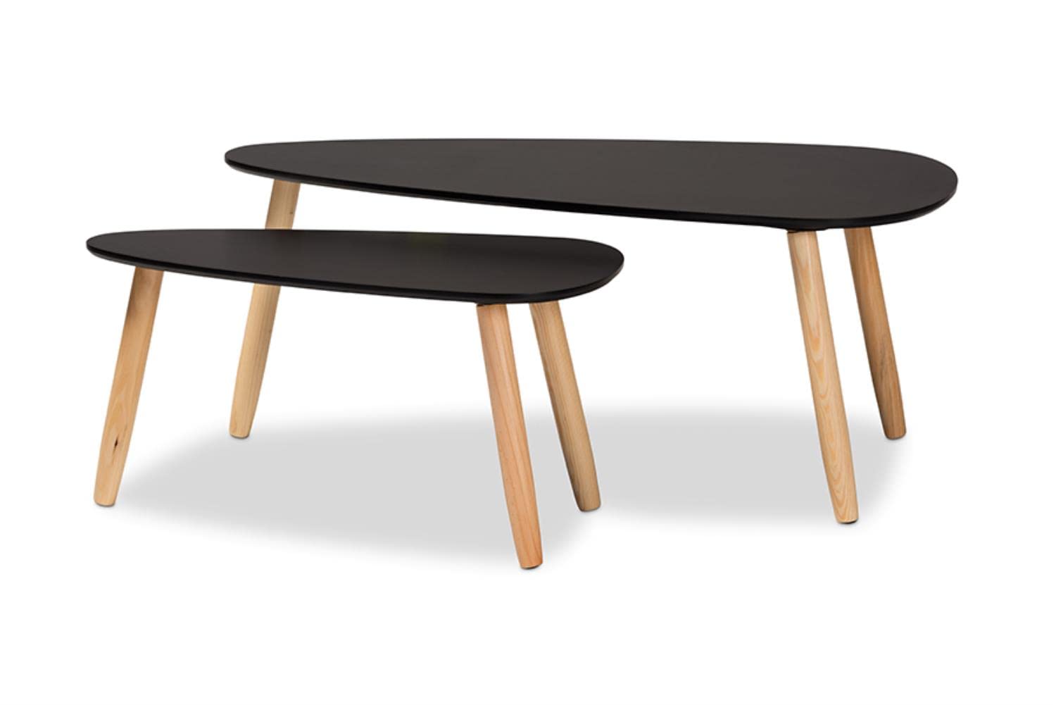 Baxton Studio Farid Mid-Century Modern Two-Tone Black and Oak Brown Finished Wood 2-Piece Coffee Table Set