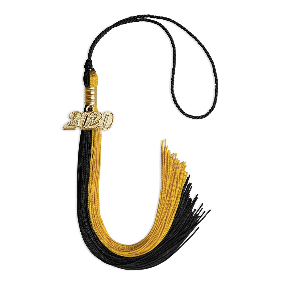 Endea Graduation Double Color Tassel with Gold Date Drop (Black/Bright Gold, 2020)