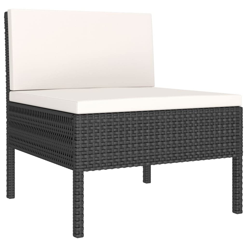 vidaXL Black Poly Rattan Outdoor Lounge Set of 3: Weather-Resistant Patio Furniture with Cushions - Modular Design for Versatile Placement.