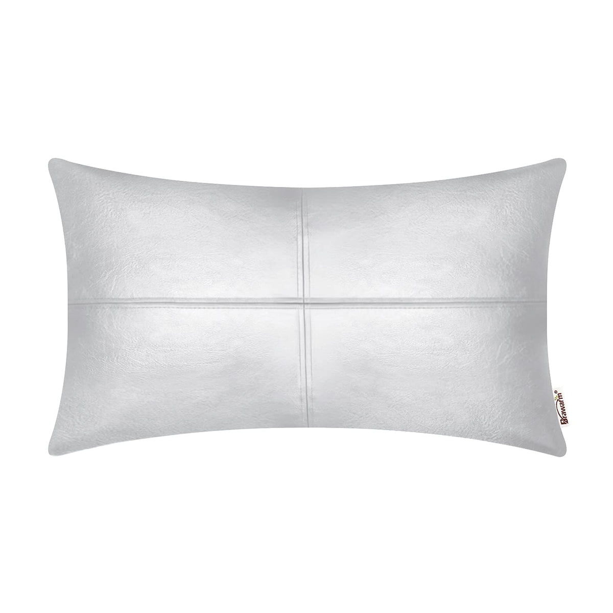 Brawarm Faux Leather Throw Pillow Covers 12 X 20 Inches, Silver Leather Pillow Cover, Hand Stitched Leather Decorative Lumbar Pi