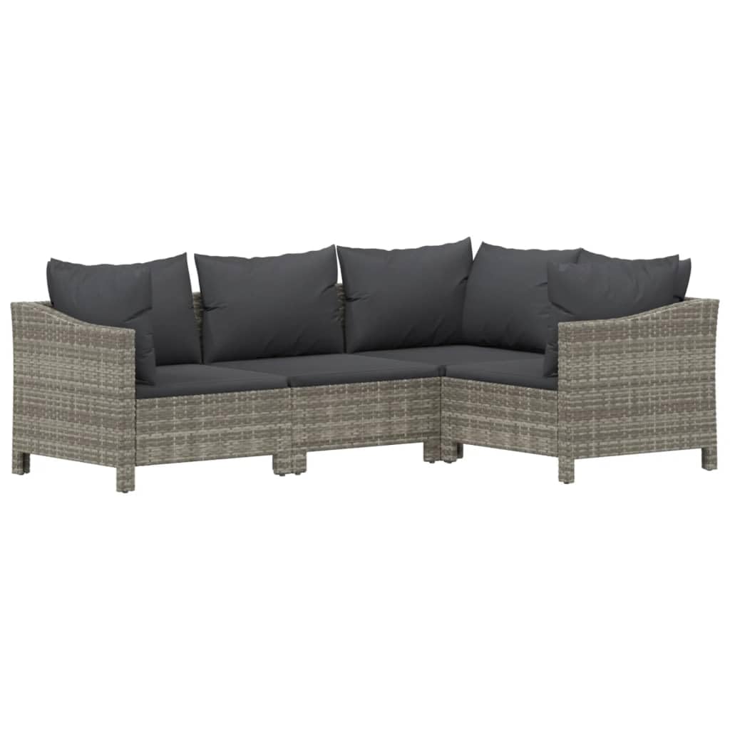 vidaXL Modern Patio Lounge Set - 4 Piece Outdoor Furniture Set with Gray Poly Rattan, Stable Steel Frame, and Comfortable Cushions