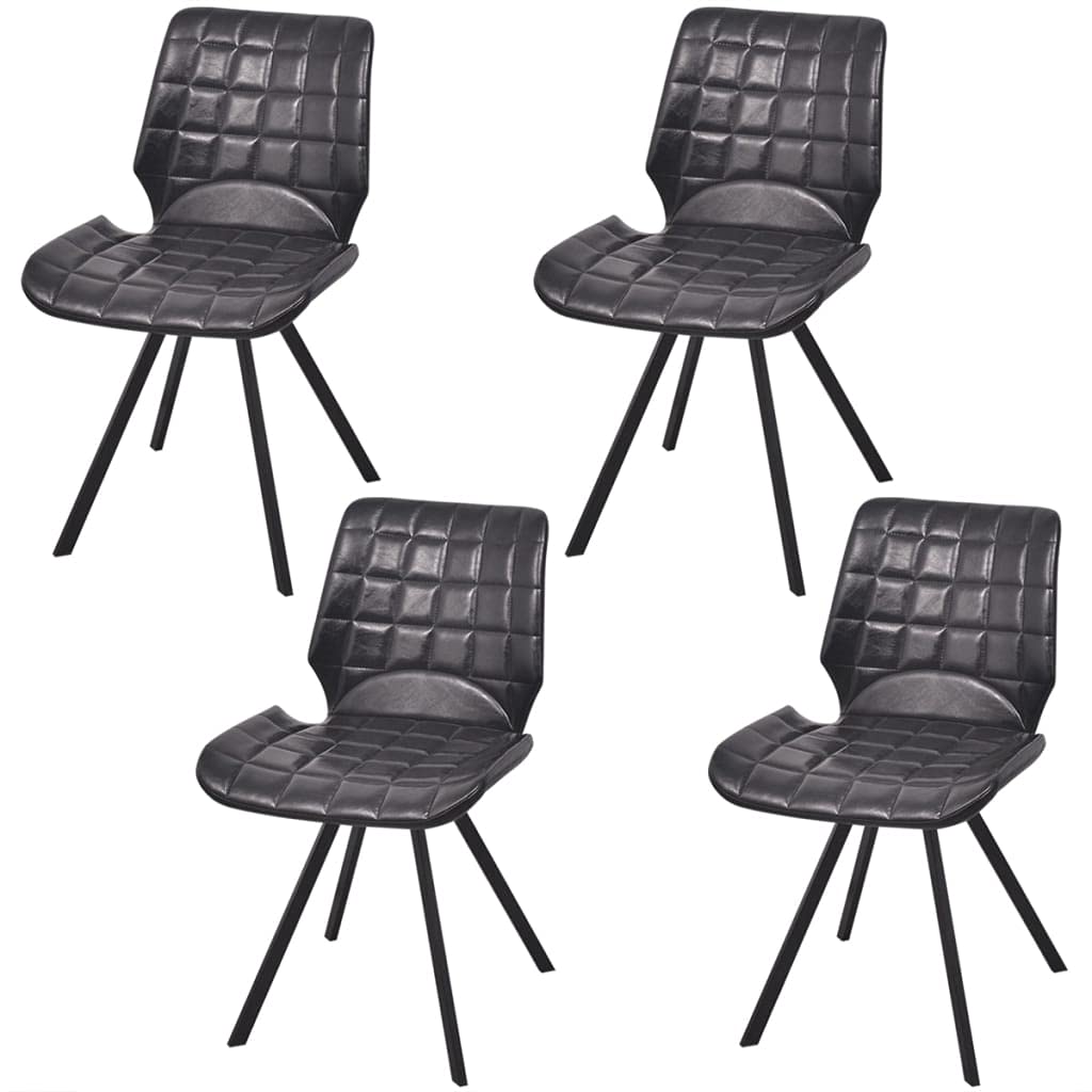 vidaXL Dining Chairs Set - 4 pcs Sleek Modern Design - Black Faux Leather Upholstery - Robust Steel Frame - Comfortable Foam Padded Seat