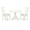 East West Furniture HLGR3-LWH-W 3 Piece Kitchen Table Set for Small Spaces Contains a Round Dining Room Table with Pedestal and 2 Dining Chairs, 42x42 Inch, Linen White