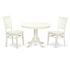East West Furniture HLGR3-LWH-W 3 Piece Kitchen Table Set for Small Spaces Contains a Round Dining Room Table with Pedestal and 2 Dining Chairs, 42x42 Inch, Linen White