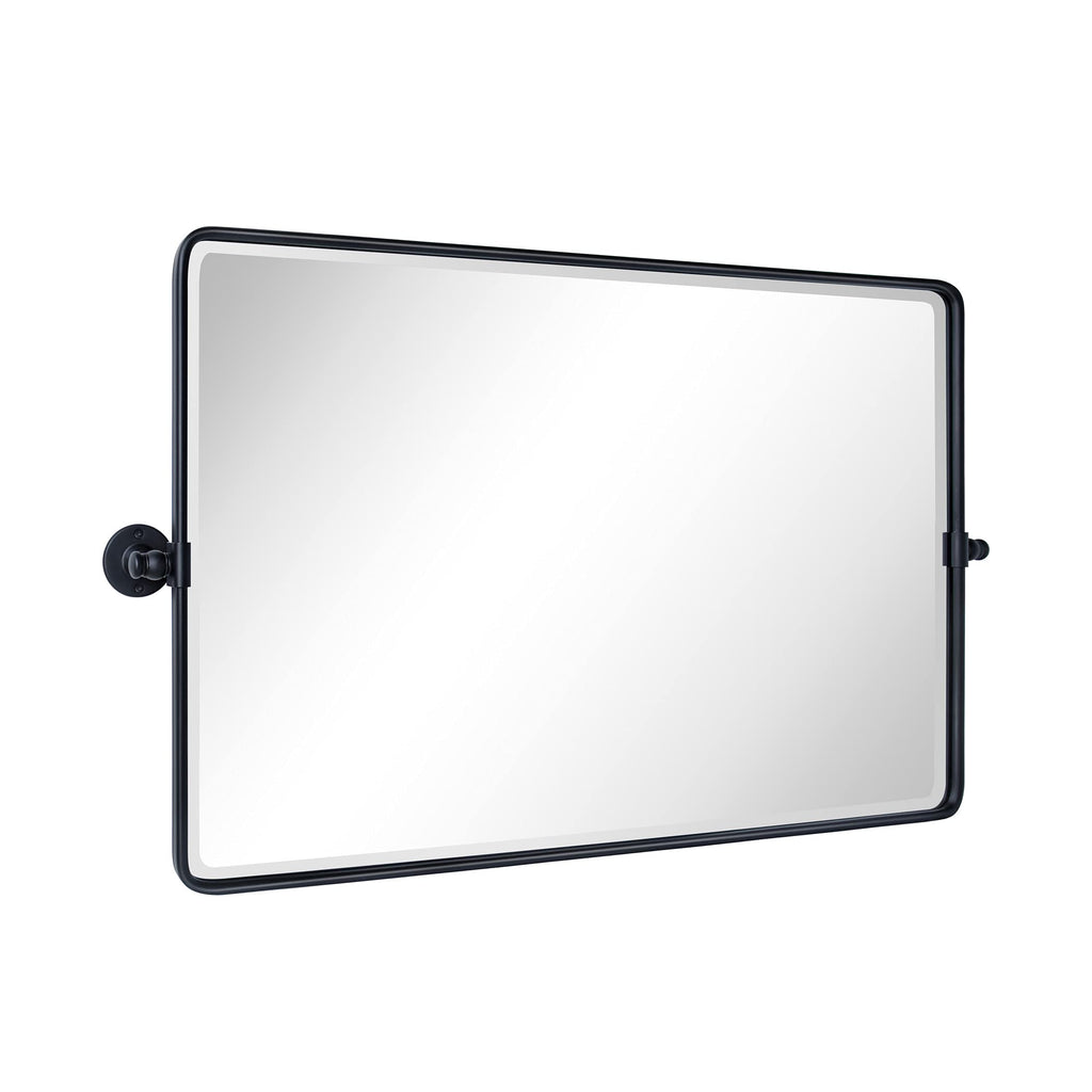 TEHOME Horizontal Pivot Mirror Black Tilt Mirror for Bathroom Beveled Metal Framed Pivoting Rectangle Bathroom Mirror, 35x23''