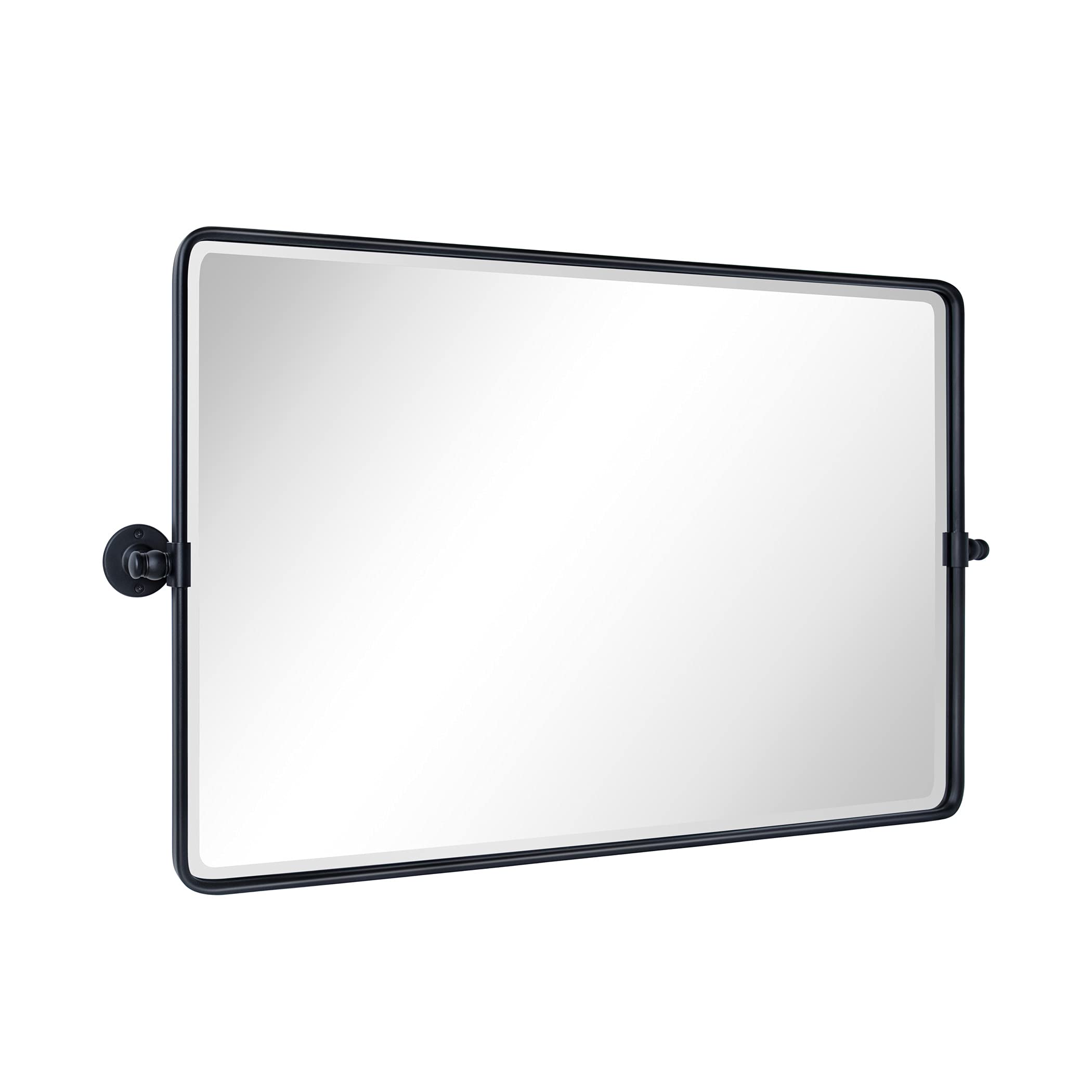 TEHOME Horizontal Pivot Mirror Black Tilt Mirror for Bathroom Beveled Metal Framed Pivoting Rectangle Bathroom Mirror, 35x23''