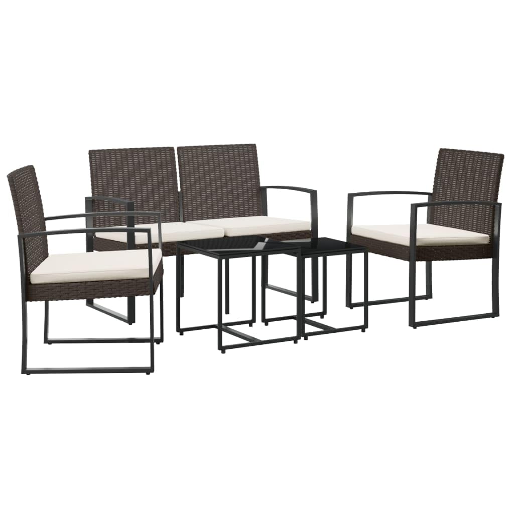 vidaXL 5-Piece Rattan-Styled Patio Dining Set with Cushions - Durable Polypropylene and Steel, with Comfortable Cushions, Brown 