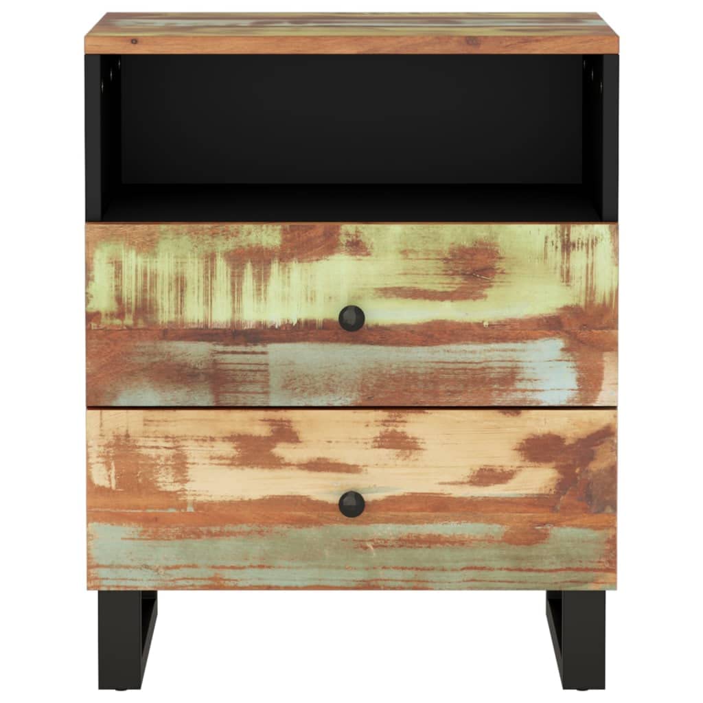 vidaXL Reclaimed Wood Bedside Cabinet with Drawers - Industrial Touch, Environmentally Friendly, Unique Handmade, Multicoloured, Easy Assembly, 19.7&quot;x13&quot;x24.4&quot;