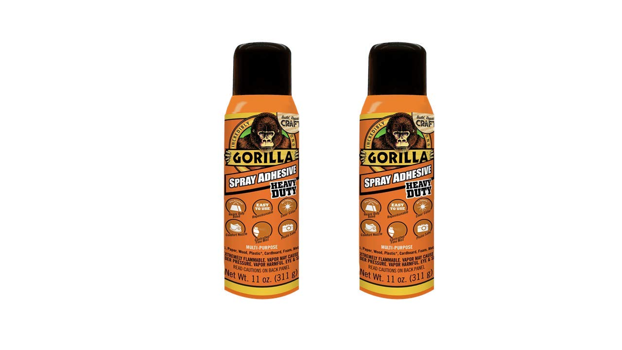 Gorilla Heavy Duty Spray Adhesive, Multipurpose And Repositionable, 11 Ounce, Clear (Pack Of 2)