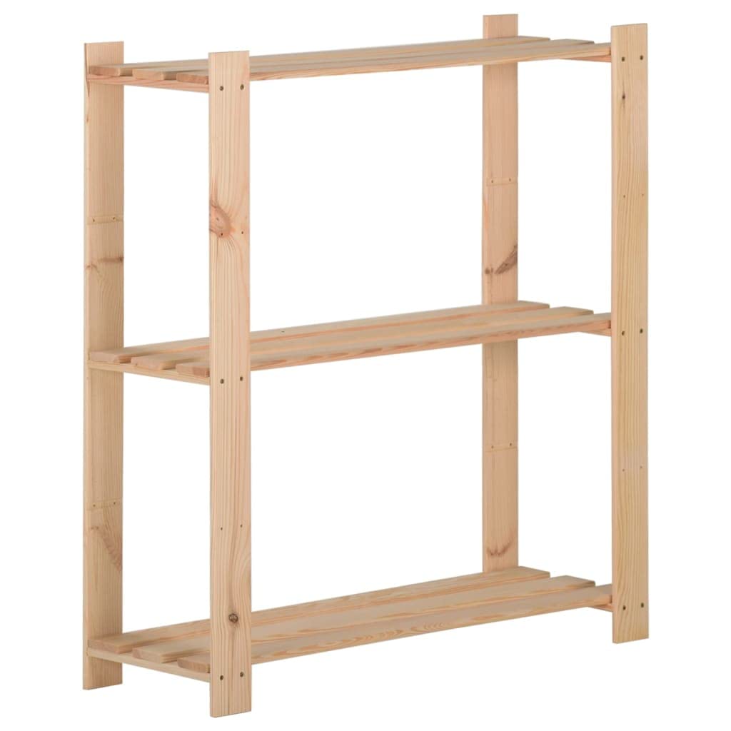 vidaXL Solid Pinewood 3-Tier Storage Rack Industrial Shelving Wooden Kitchen Office Home Garage Warehouse Storage Organiser Unit