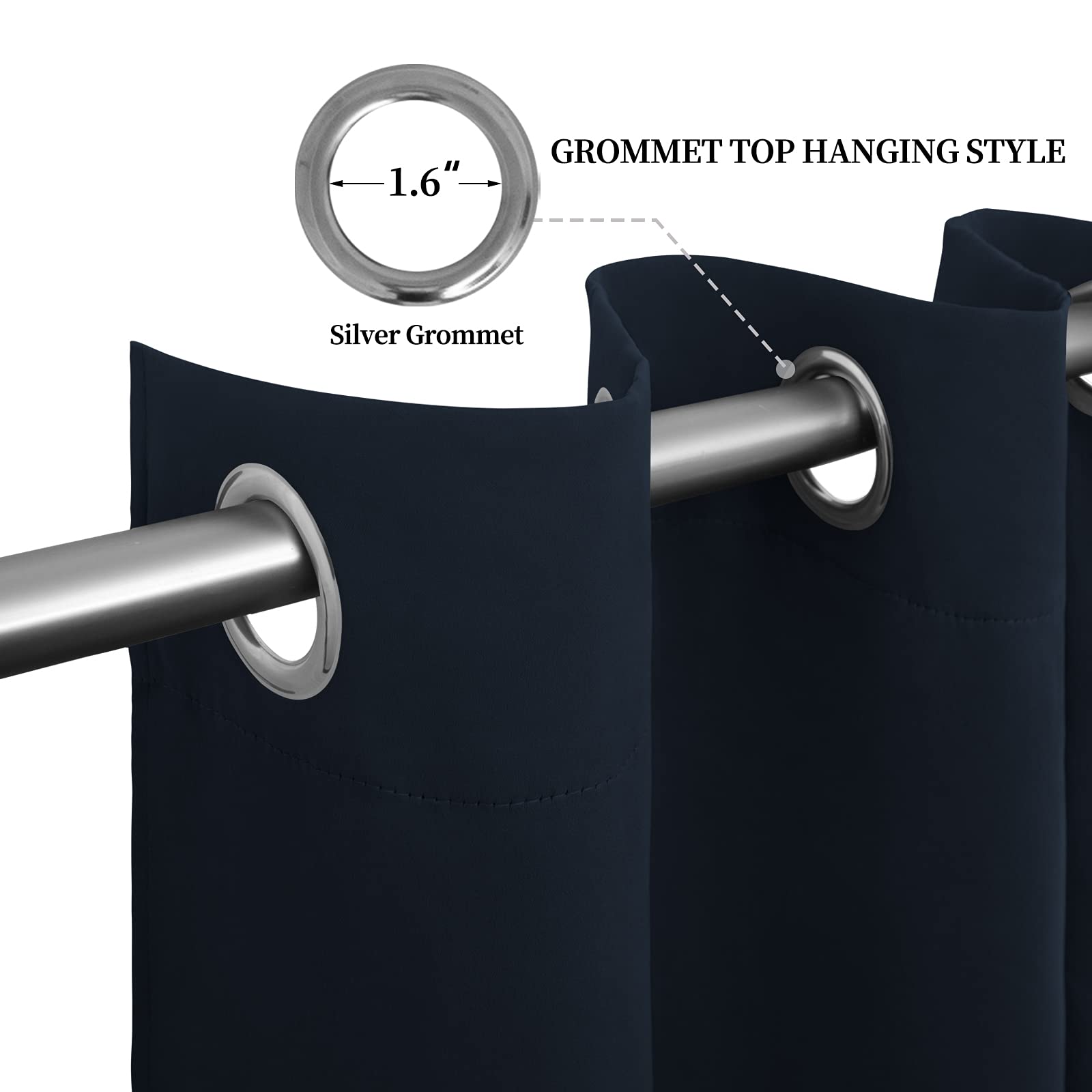 Easy-Going Blackout Curtains For Bedroom, Solid Thermal Insulated Grommet And Noise Reduction Window Drapes, Room Darkening Curtains For Living Room, 2 Panels(52X46 In,Navy)