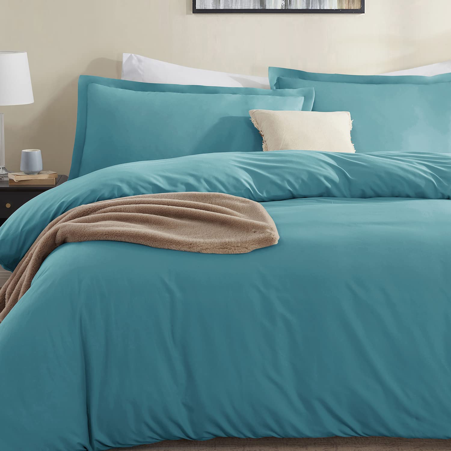 Nestl Teal Duvet Cover King Size - Soft Double Brushed King Duvet Cover Set, 3 Piece, With Button Closure, 1 Duvet Cover 104X90