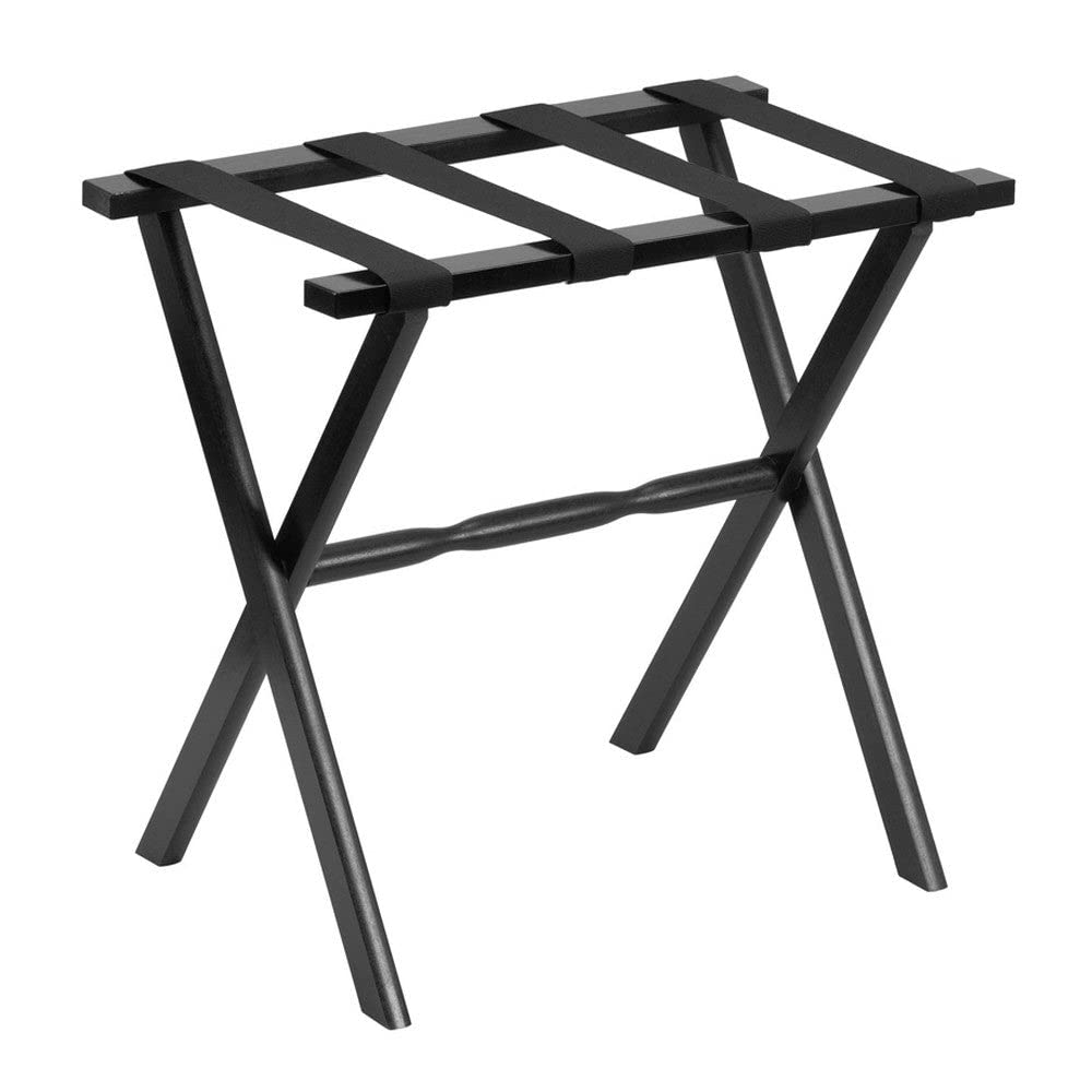 HomeRoots Hotel Black Finish Wood Folding Luggage Rack with Black Straps