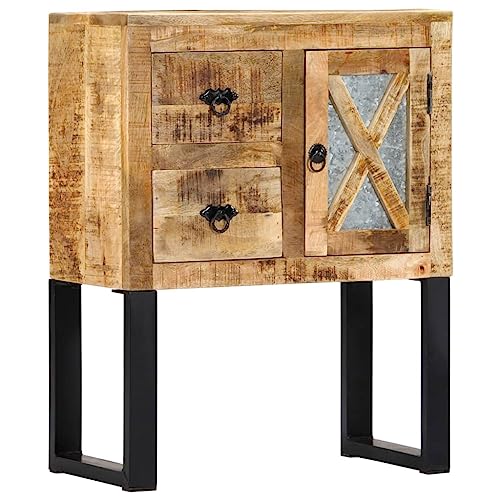 vidaXL - Solid Mango Wood Sideboard with Generous Storage Space, Decorative Modern Design, Galvanized Steel Legs, Wood Grains Add Uniqueness - Brown