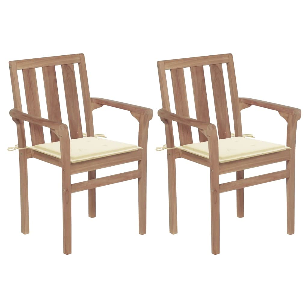 vidaXL 8X Solid Teak Wood Patio Chairs with Cream Cushions - Thumbnail 2