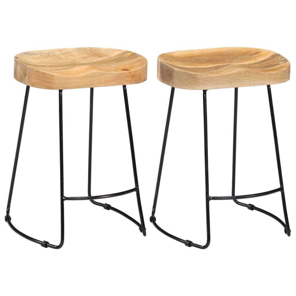 vidaXL 2X Solid Mango Wood Gavin Bar Stools Dining Room Kitchen Chairs Set Bistro Furniture Counter Seatings Outdoor Wooden Vint