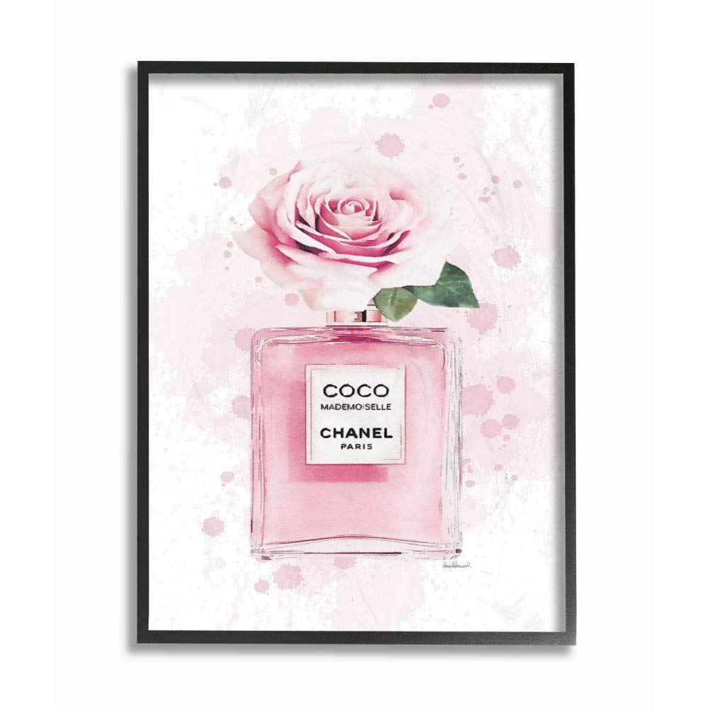 Stupell Industries Pink Flower Perfume Fashion Glam Design, Designed by Amanda Greenwood Wall Art, 24 x 1.5 x 30, Black Framed
