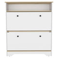 Wayne Shoe Rack With Open Shelf And 2 Hinged Doors, Light Oak/White