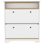 Wayne Shoe Rack With Open Shelf And 2 Hinged Doors, Light Oak/White