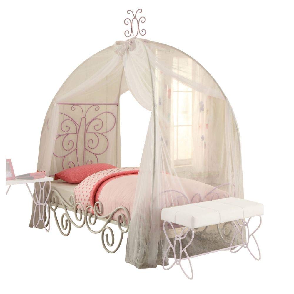 Acme Priya Ii Metal Tube Full Bed With Canopy In White And Light Purple