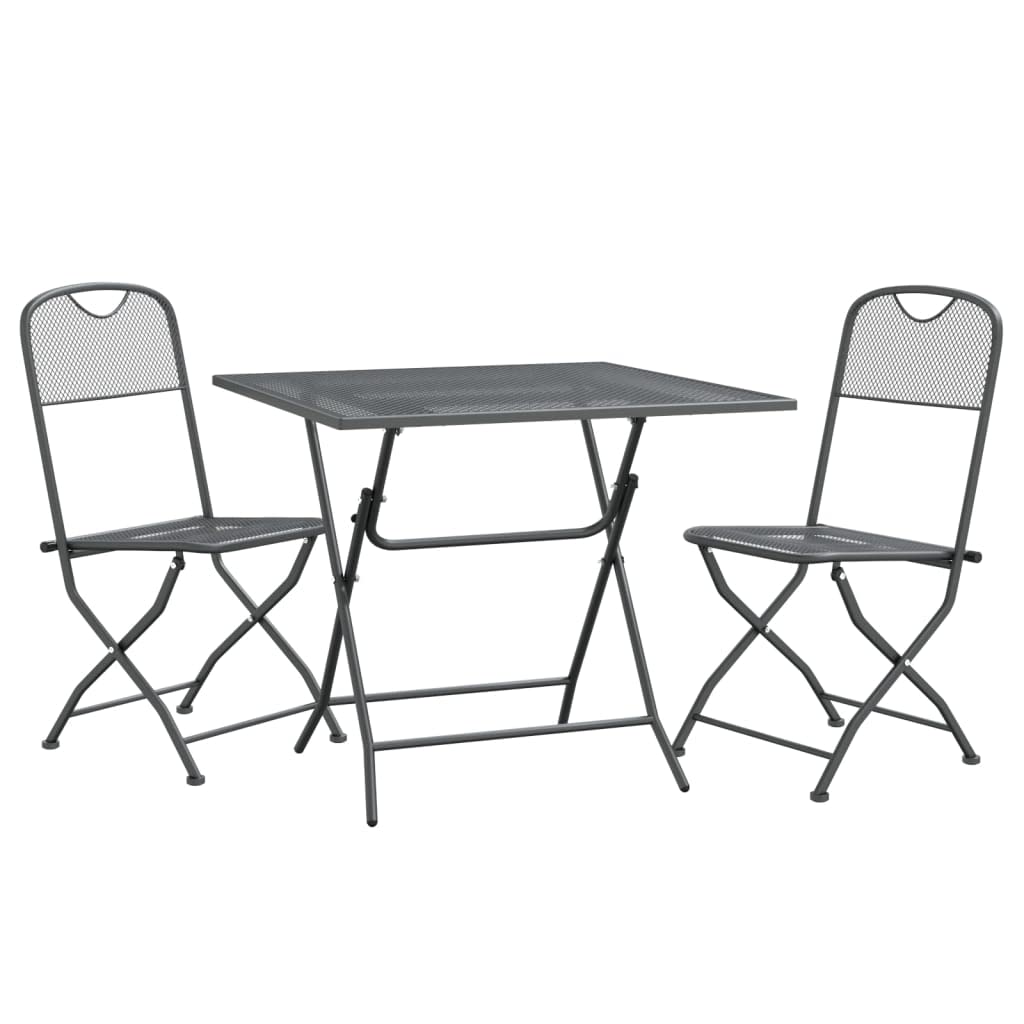 vidaXL Patio Dining Set - 3 Piece Outdoor Furniture Set with Expanded Metal Mesh - Anthracite Color - Weather & Corrosion Resistant - Foldable Design