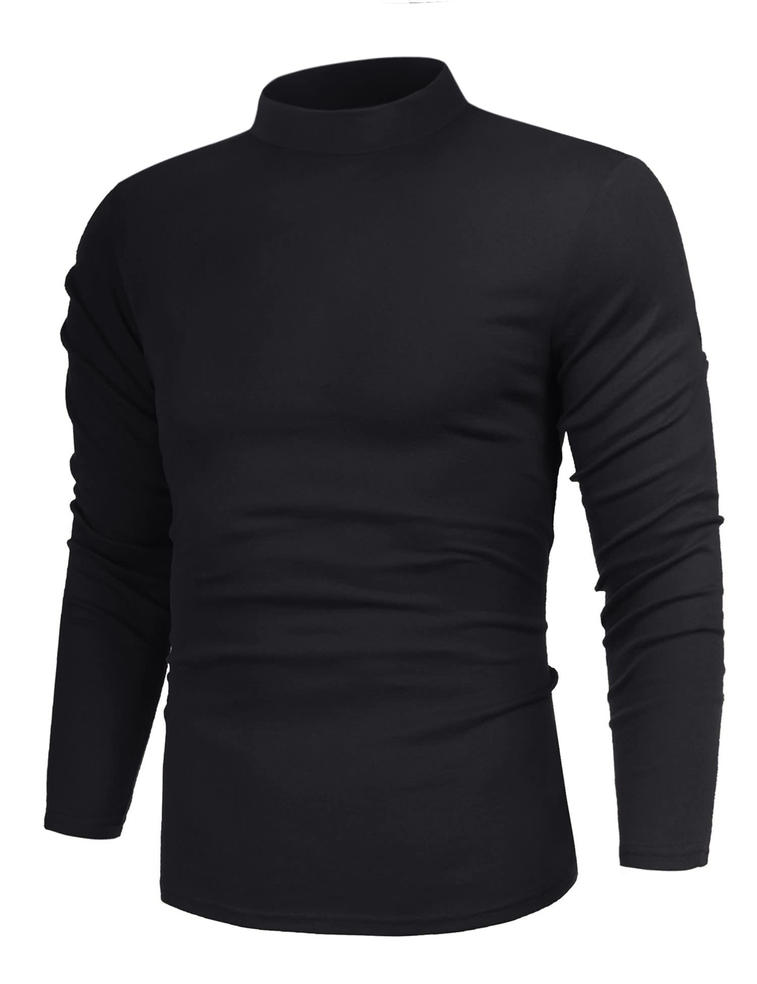 Poriff Mens Casual Turtleneck Long Sleeve Slim Fit Tops Mock Neck Pullover Sweater Black Xxl