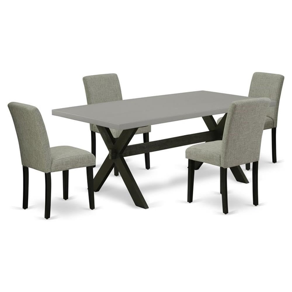 East West Furniture X697Ab106-5 5 Piece Kitchen Table & Chairs Set Includes A Rectangle Dining Table With X-Legs And 4 Shitake Linen Fabric Parson Dining Chairs, 40X72 Inch, Multi-Color