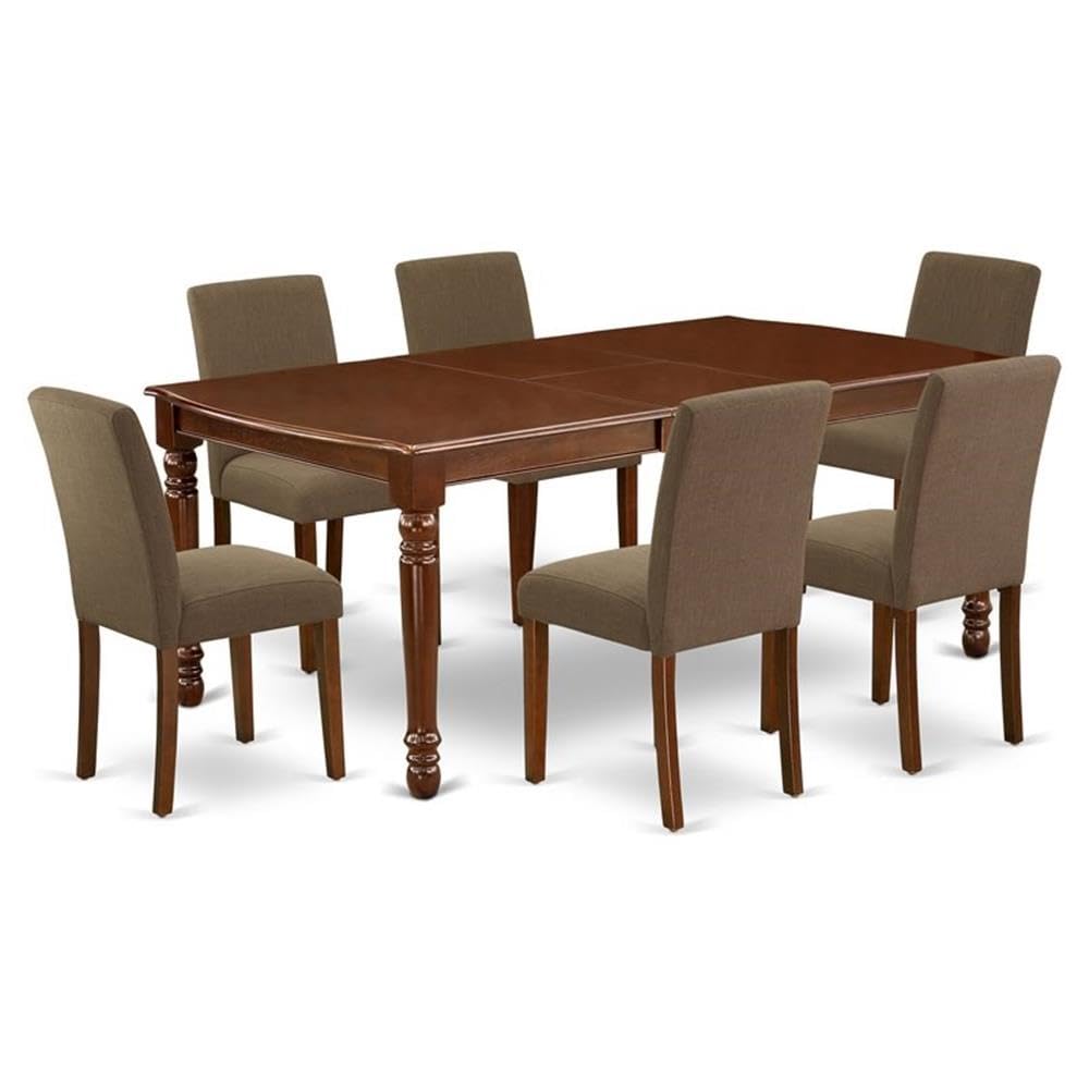 East West Furniture Doab7-Mah-18 7 Piece Dining Set Consist Of A Rectangle Dining Room Table With Butterfly Leaf And 6 Coffee Linen Fabric Upholstered Chairs, 42X78 Inch, Mahogany