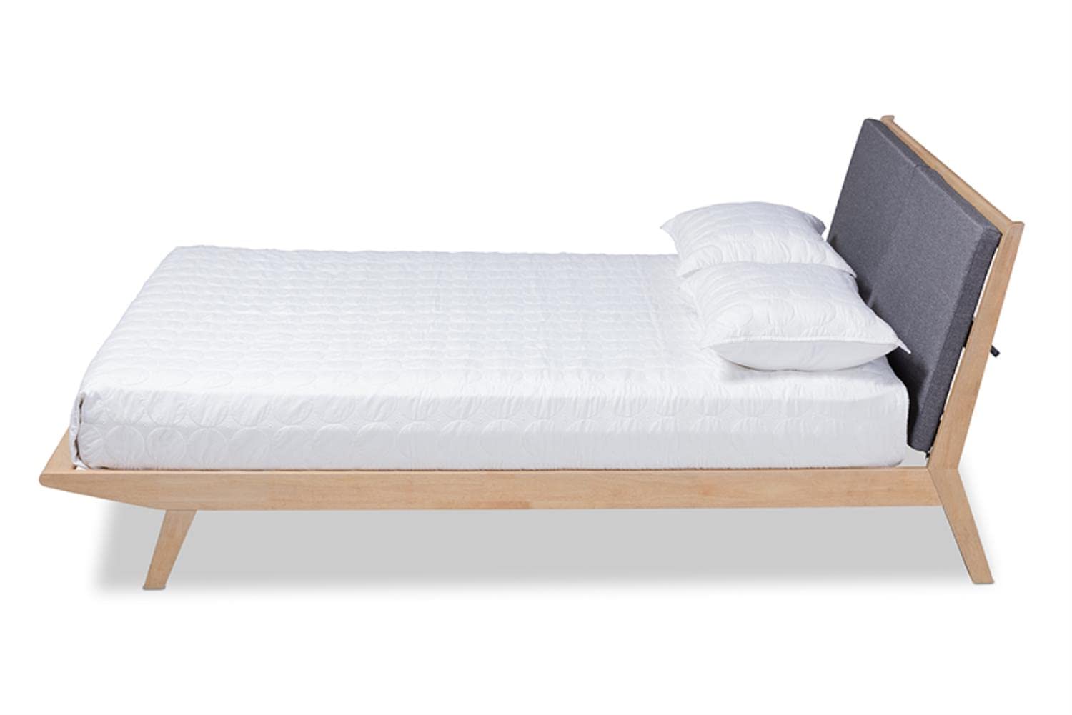 Baxton Studio Emile Modern and Contemporary Grey Fabric Upholstered Natural Oak Finished Wood King Size Platform Bed