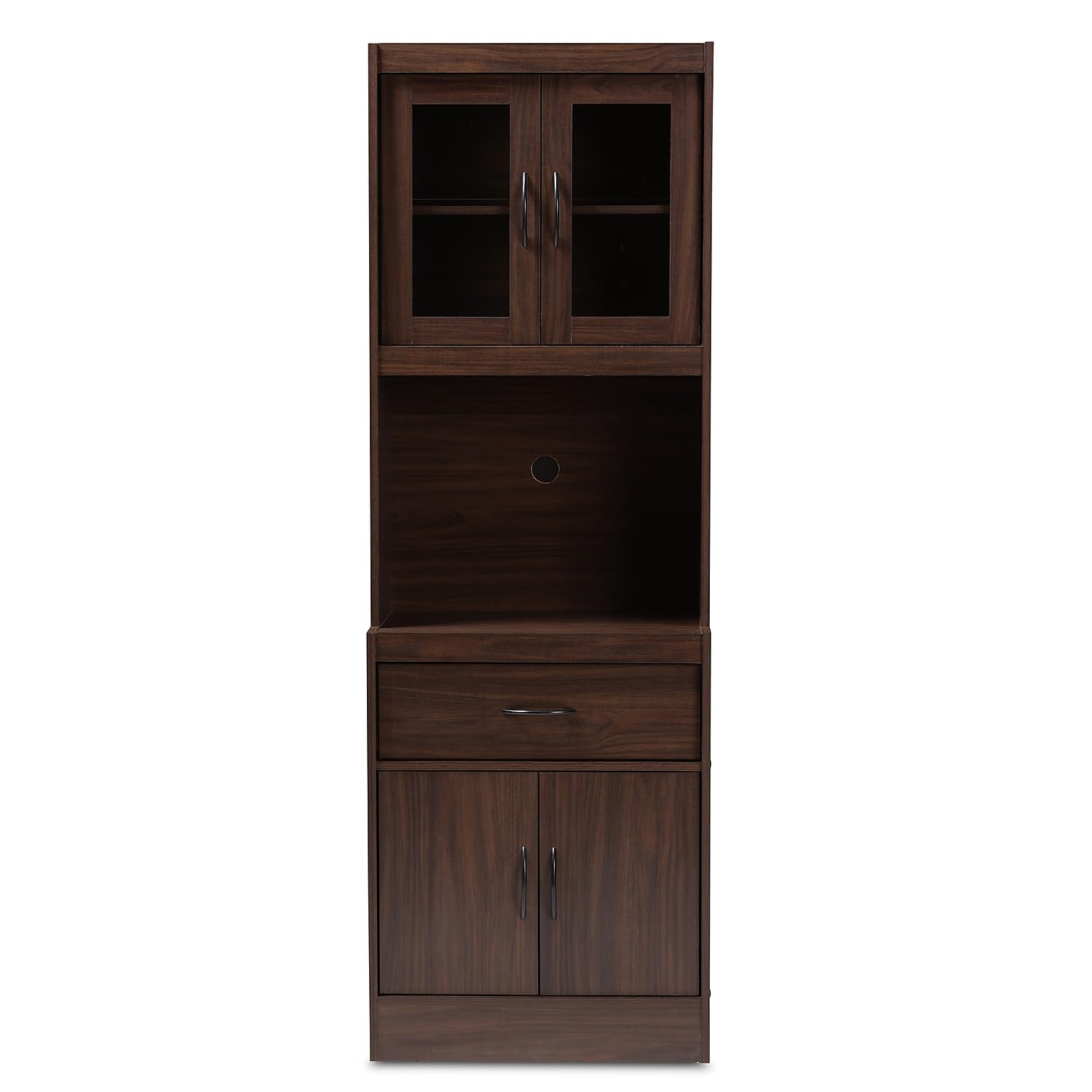 Baxton Studio Laurana 23.62-inch W Kitchen Storage Cabinet and Hutch, Walnut Brown (147-8318-HiT)