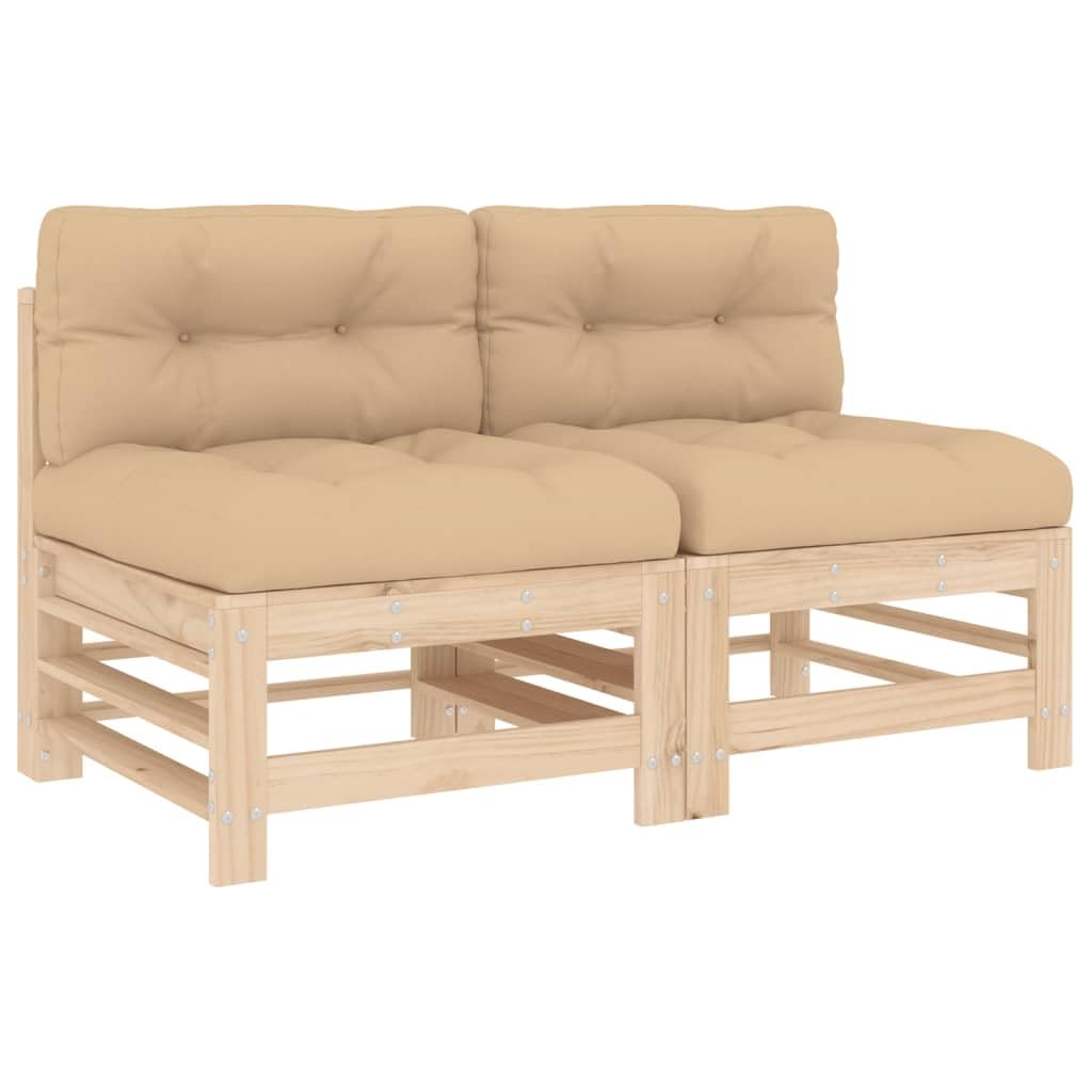 vidaXL Central Sofas with Cushions 2 Pieces in Solid Pine Wood