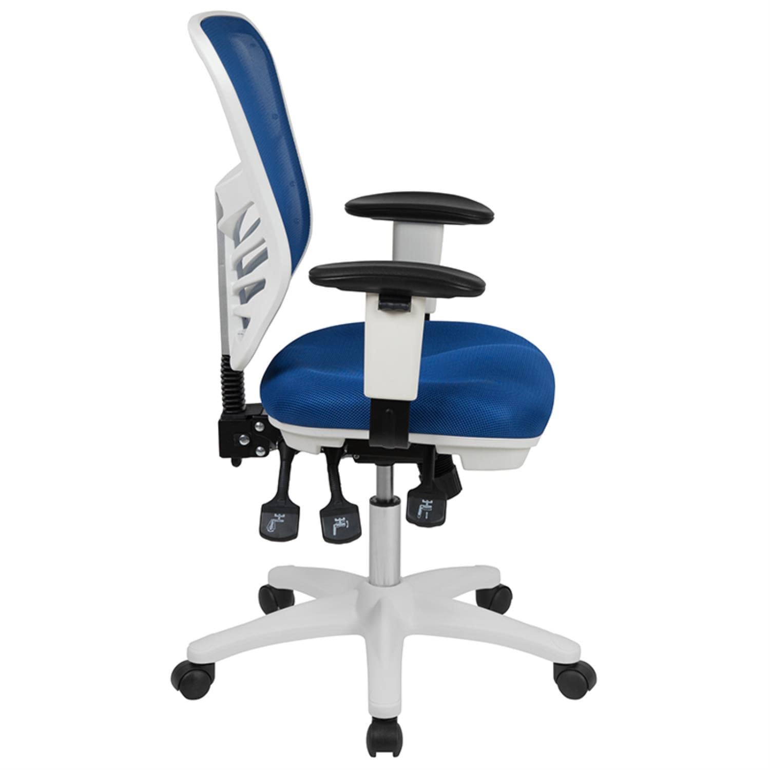 Flash Furniture Nicholas Mid-Back Blue Mesh Multifunction Executive Swivel Ergonomic Office Chair With Adjustable Arms And White Frame