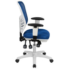 Flash Furniture Nicholas Mid-Back Blue Mesh Multifunction Executive Swivel Ergonomic Office Chair With Adjustable Arms And White Frame