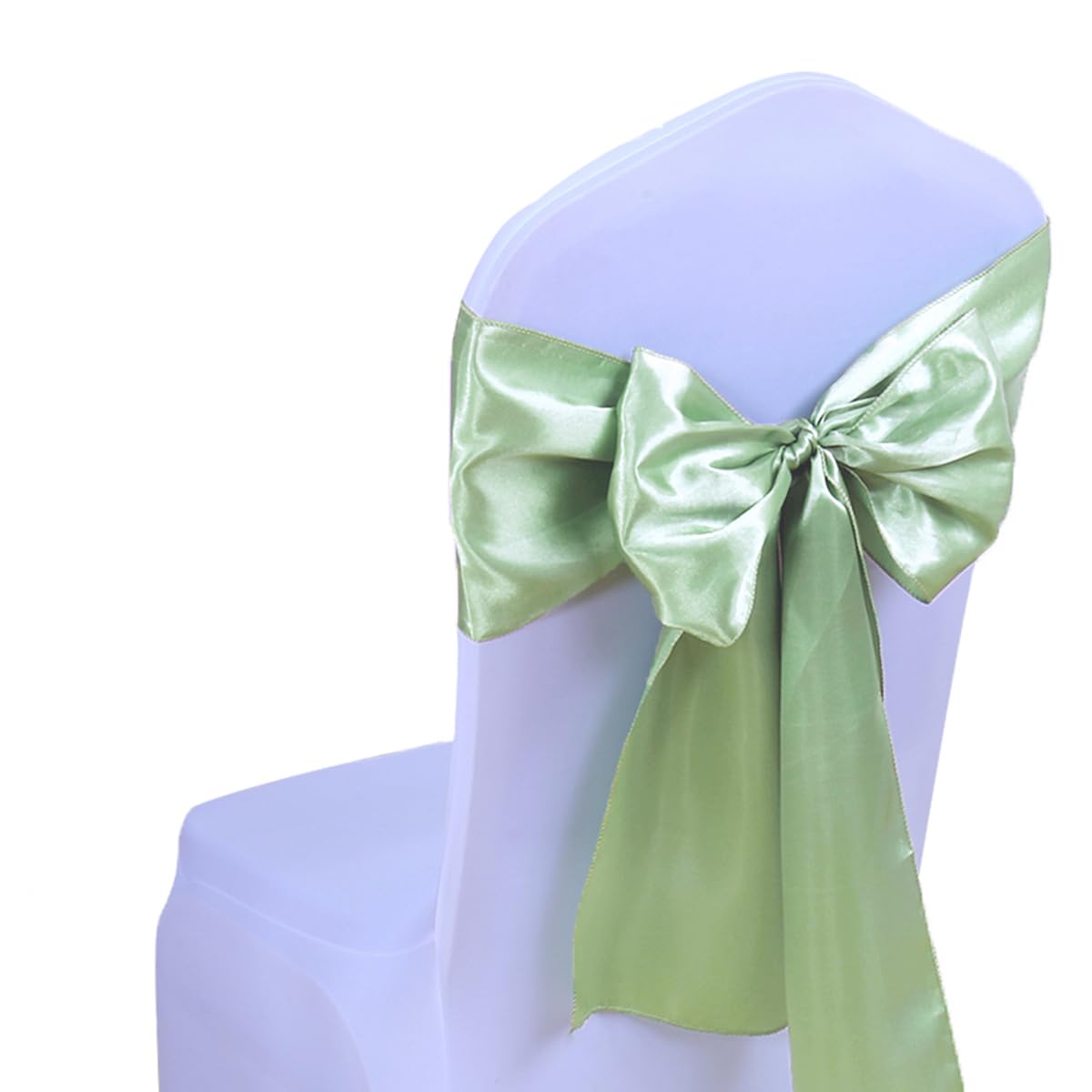 Sinssowl Sage Chair Sashes Bows 50 Pack Fitted Satin Chair Ribbons 7X108 Inches Chair Ties Bands For Wedding Party Birthday Fies