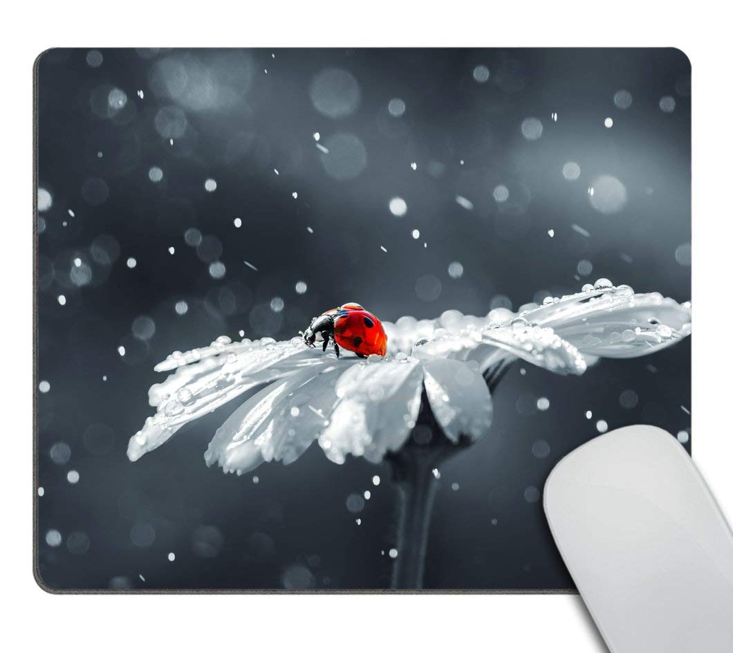 Smooffly Office Decor Mouse Pad Custom,Ladybug On Daisy Flower Design Mousepad Non-Slip Rubber Gaming Mouse Pad Rectangle Mouse