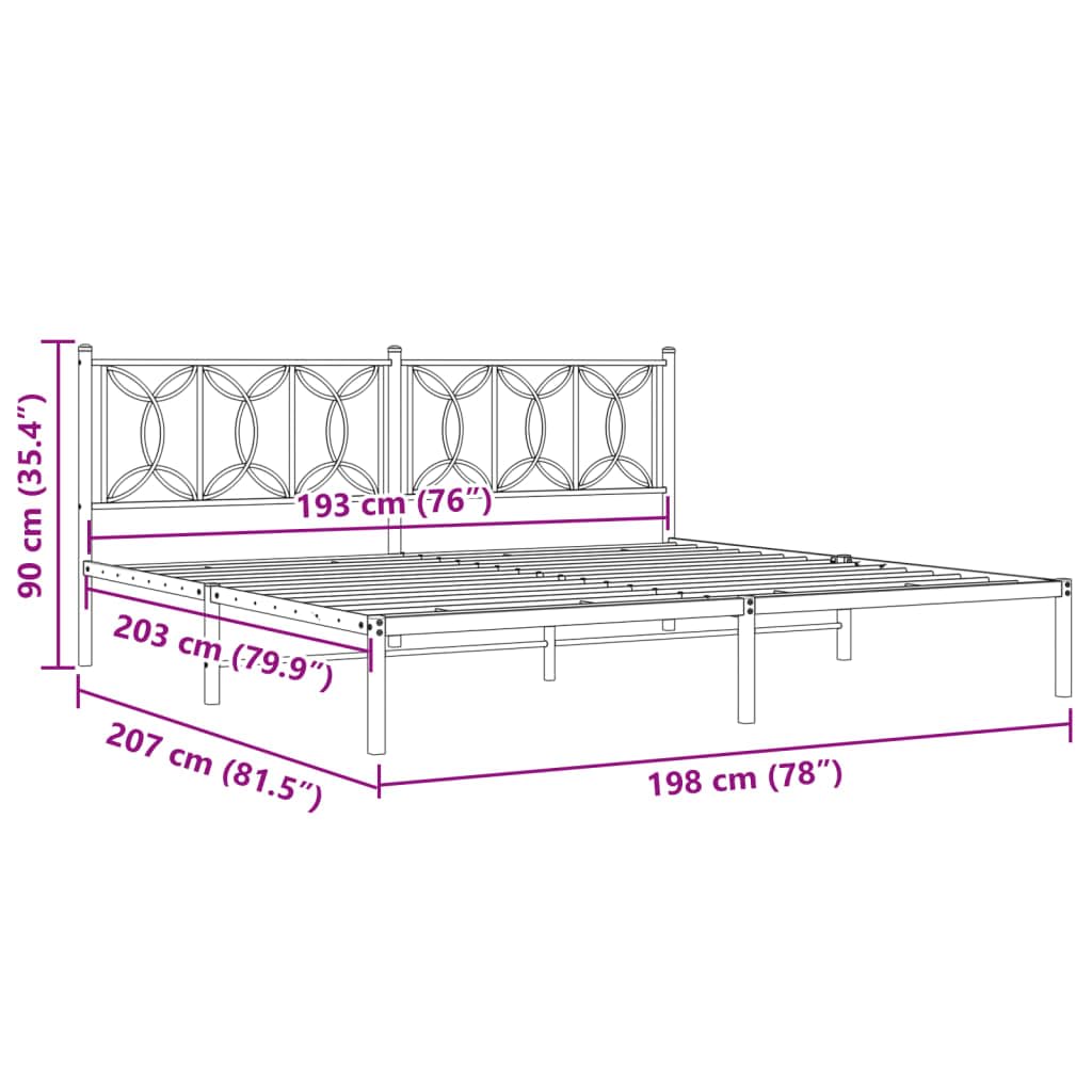 vidaXL Metal King Size Bed Frame with Headboard - Black Steel, Metal Slats & Legs, Storage Space, 81.5"x78"x35.4"