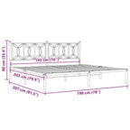 vidaXL Metal King Size Bed Frame with Headboard - Black Steel, Metal Slats & Legs, Storage Space, 81.5"x78"x35.4"