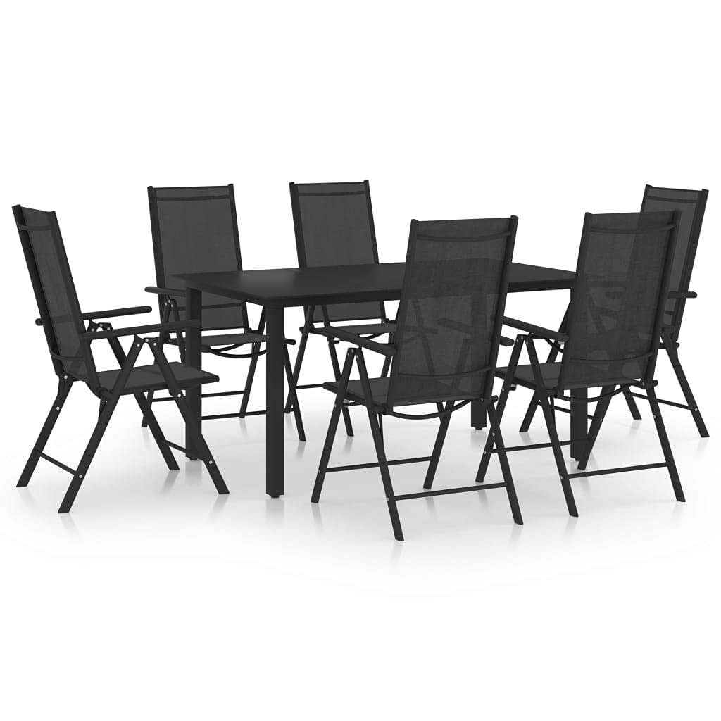 vidaXL Patio Dining Set 7 Piece, Outdoor Dining Set for 6, Table and Chair for Garden Backyard, Dining Chair, Industrial Style, Aluminum Black