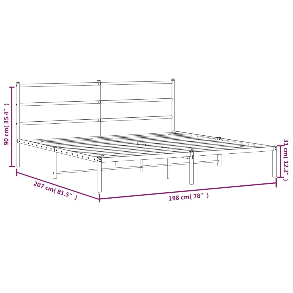 vidaXL Modern King Metal Bed Frame with Headboard - Bedroom Furniture, 76"x79.9" Mattress Fit, Storage Space, Black Finish