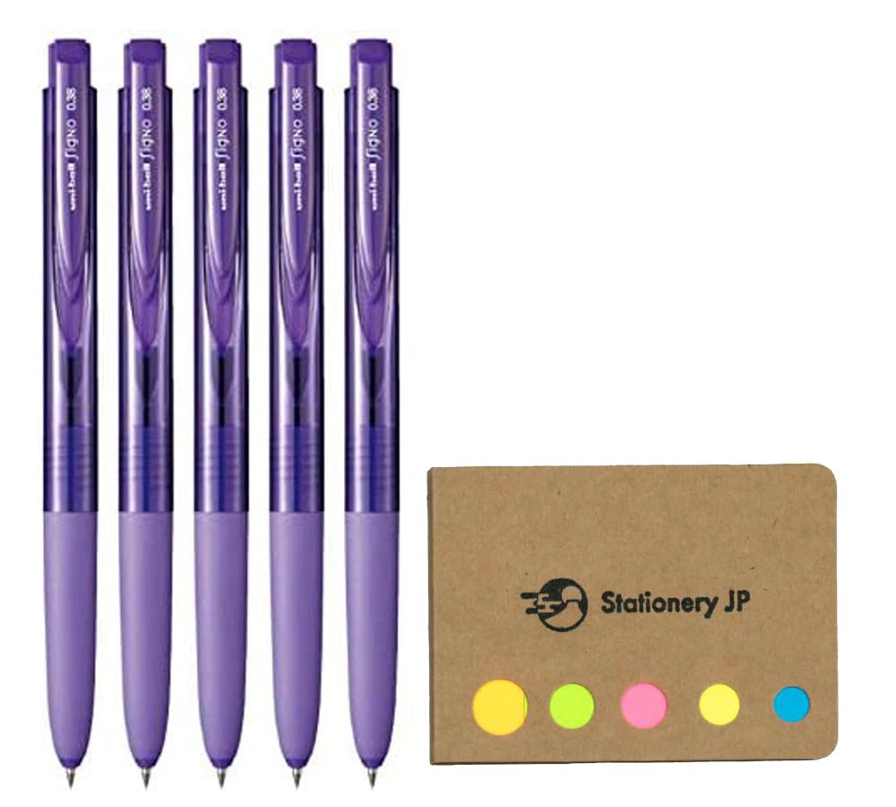 Signo Rt1 Retractable Gel Ink Pen, Micro Point 0.38Mm, Rubber Grip, Violet Ink, 5-Pack, Sticky Notes Value Set