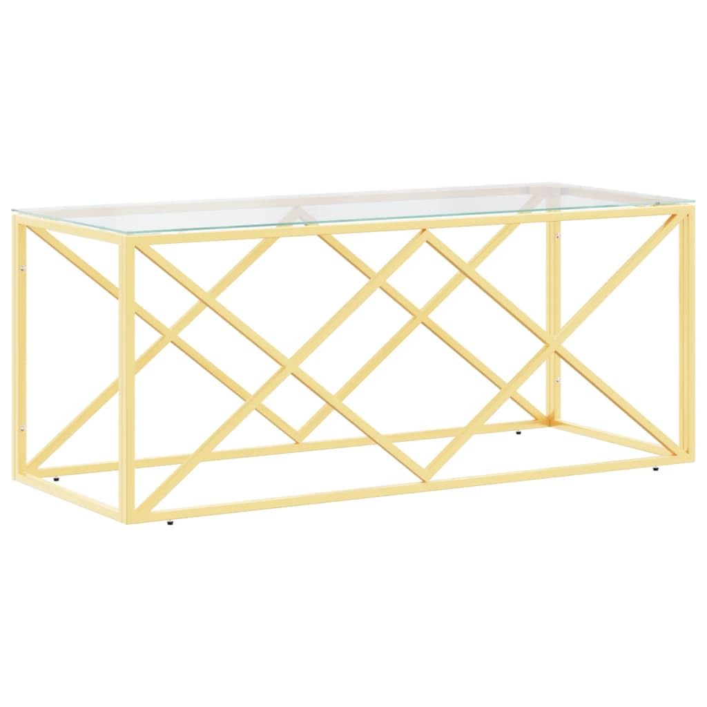 vidaXL Stainless Steel and Glass Coffee Table - 43.3"x17.7", Gold Frame, Tempered Glass Top, Industrial Chic, Spacious Rectangular Accent Living Room Table