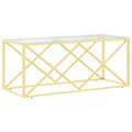 vidaXL Stainless Steel and Glass Coffee Table - 43.3"x17.7", Gold Frame, Tempered Glass Top, Industrial Chic, Spacious Rectangular Accent Living Room Table