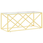 vidaXL Stainless Steel and Glass Coffee Table - 43.3"x17.7", Gold Frame, Tempered Glass Top, Industrial Chic, Spacious Rectangular Accent Living Room Table