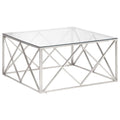 vidaXL Silver Stainless Steel and Tempered Glass Square Coffee Table Desk for Office/Living Room