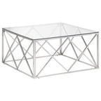 vidaXL Silver Stainless Steel and Tempered Glass Square Coffee Table Desk for Office/Living Room