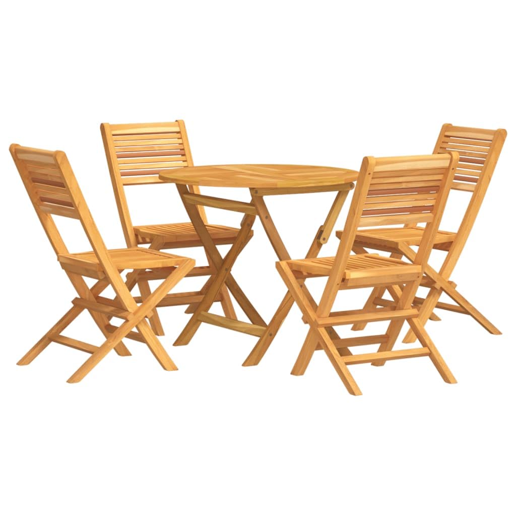 vidaXL 5 Piece Patio Dining Set - Solid Teak Wood Outdoor Furniture with Foldable Function, Comfortable Chairs, Sturdy Table with Parasol Hole - Classic Scandinavian Design